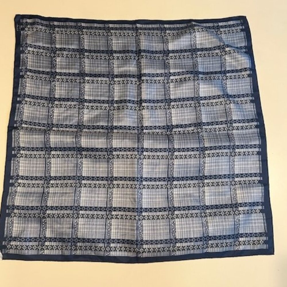 DESCO 100% Silk Blue White Striped Square SCARF - Picture 6 of 7